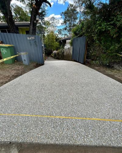 exposed aggregate concrete driveway completed